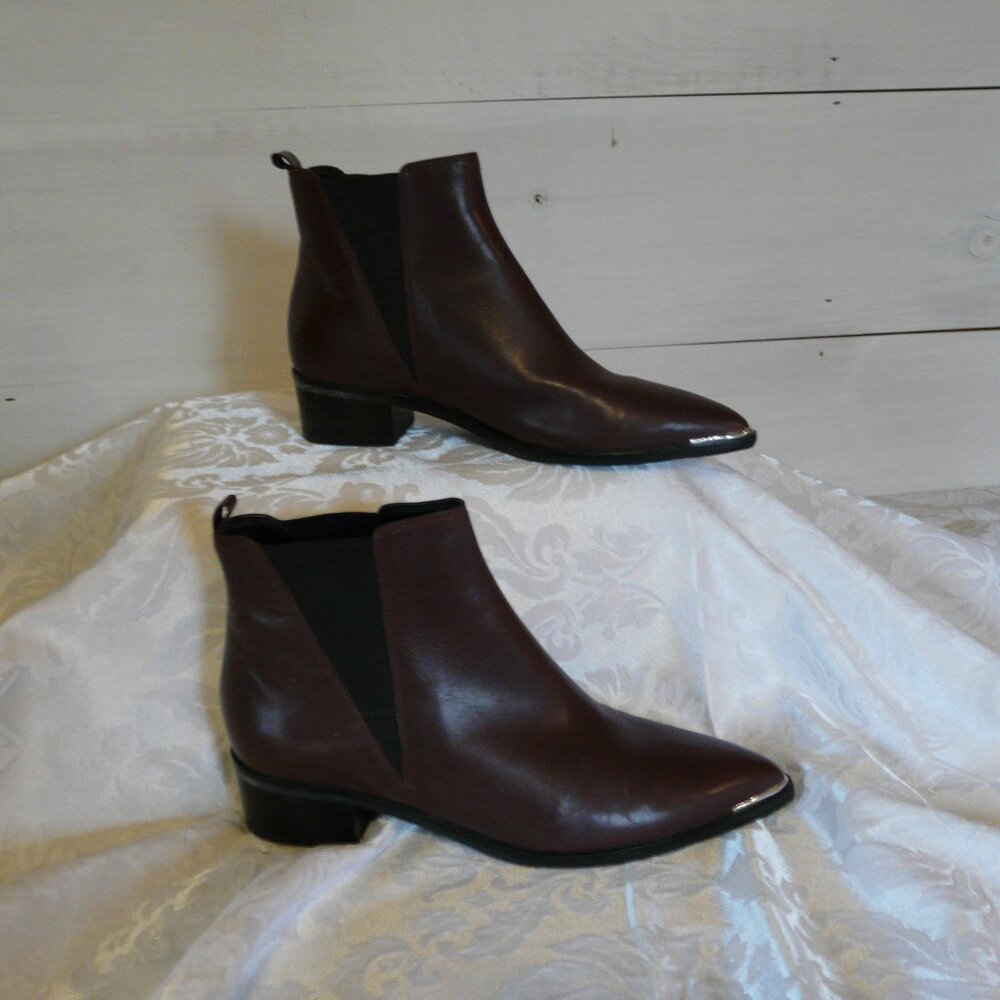 MARC FISHER LTD Women's Leather Point Elastic Slip-On Ankle Boots Mulberry 6.5